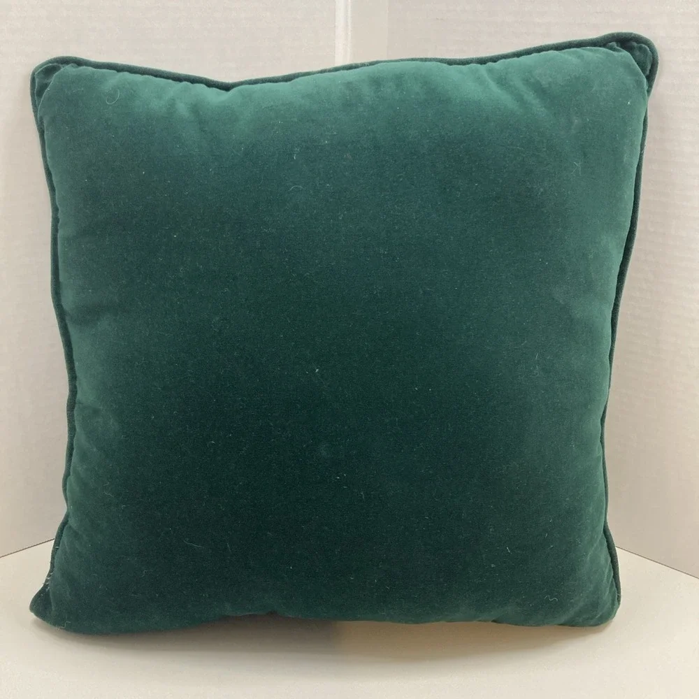 Vtg Velvet Green Embroidery & Ribbon Flowers‎ Christmas Wreath Pillow 15